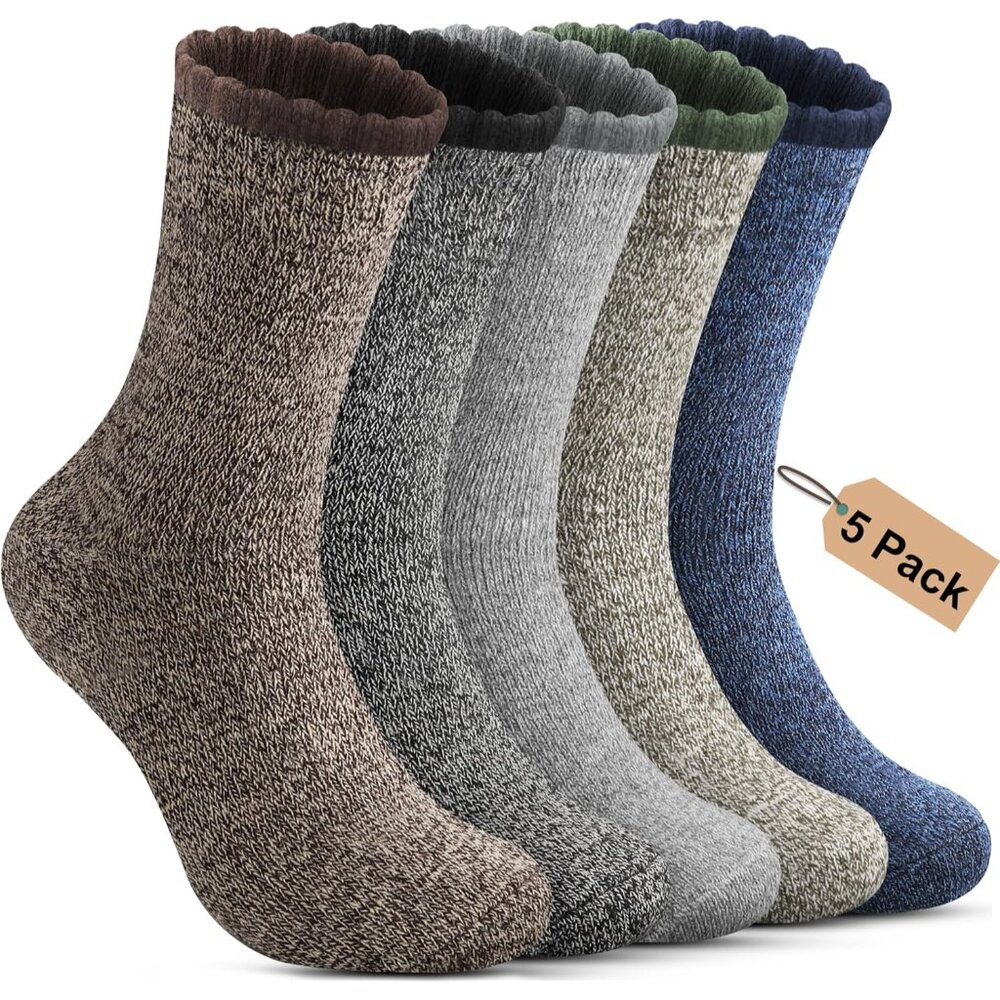 5 Pack Merino Wool Socks - Men's Winter Warm Thermal Hiking Socks for Camping an
